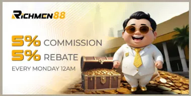 Richman88 promotional artwork advertising commission and rebate offers